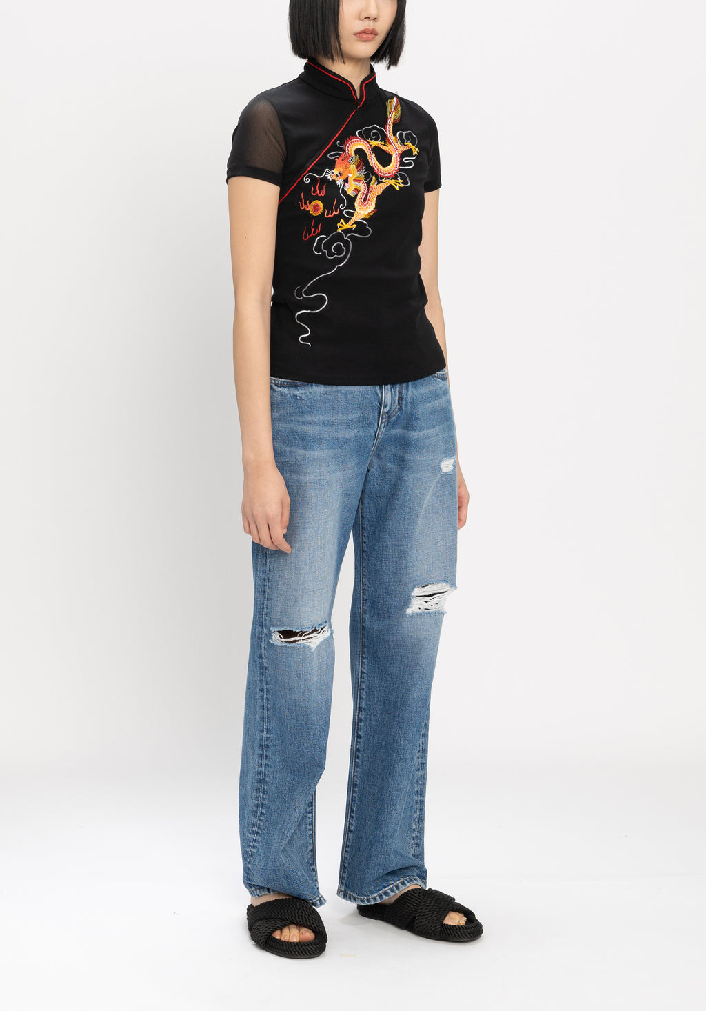 トップス vivienne tam archive CHINESE tops DRAGON & PHOENIX EMB ON ST NETTING CHEONGSAM TOP – Vivienne