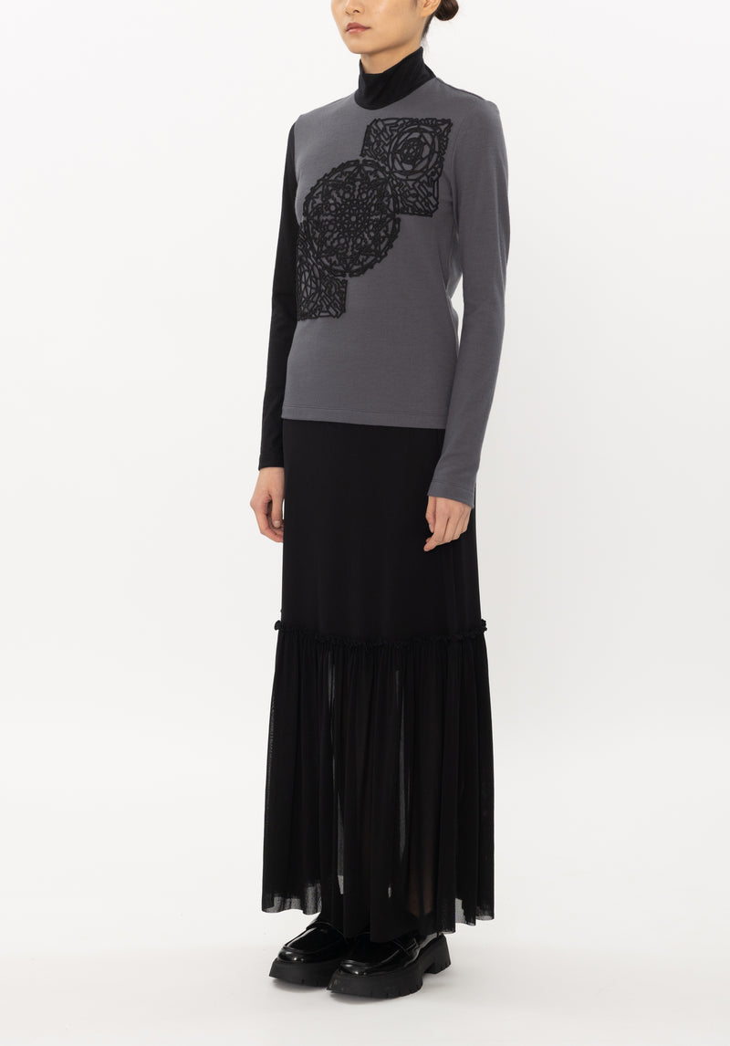 WOOL JERSEY WITH META SIGN LACE PATCH TOP