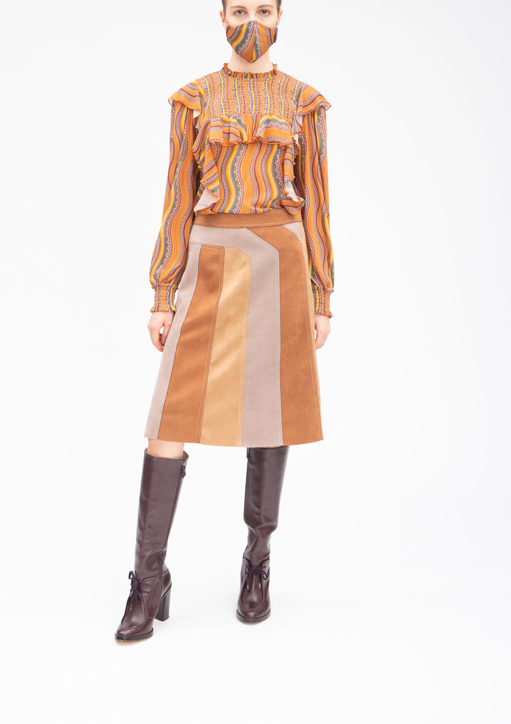 SUEDE PATCHWORK JACQUARD SKIRT – Vivienne Tam Store