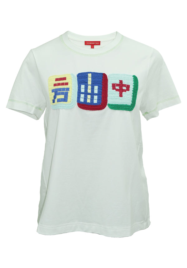 MAHJONG HAND CROCHET ON COTTON MODAL T-SHIRT