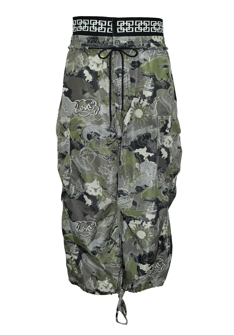 CITY CAMOUFLAGE PRINT ON TAFFETA CARGO PANTS