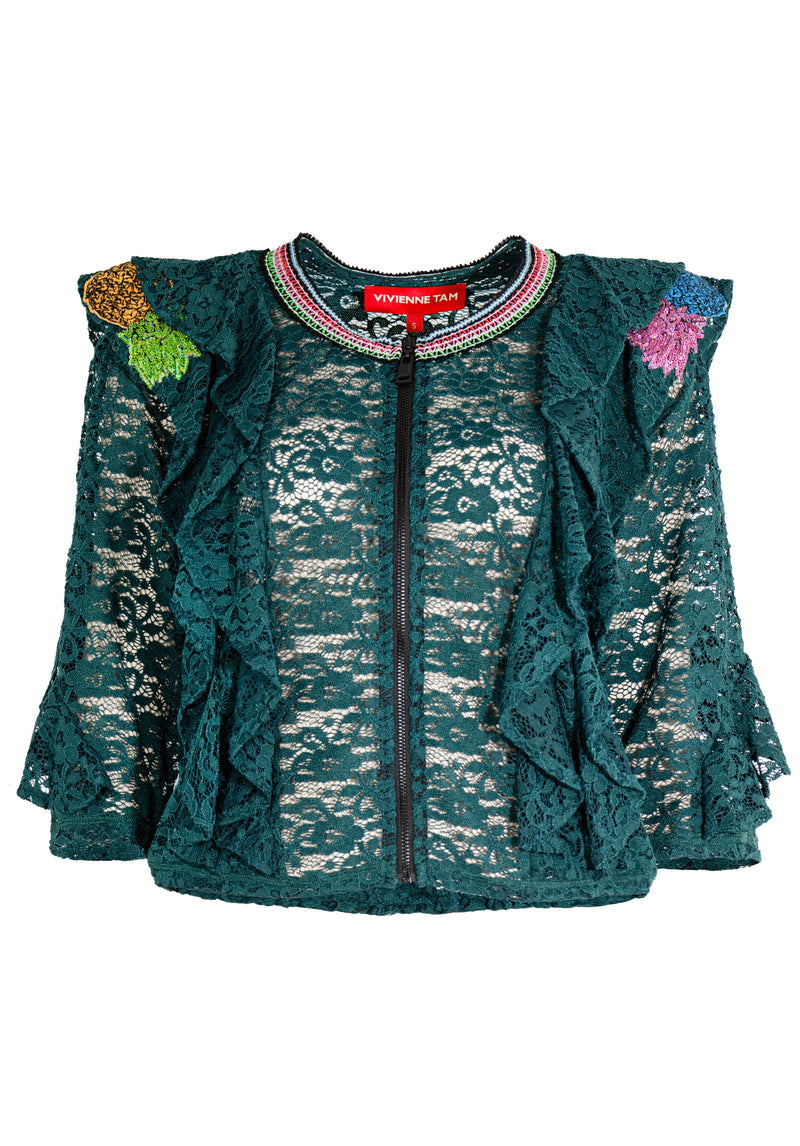 STRETCH LACE BOLERO RUFFLED BORDER JACKET