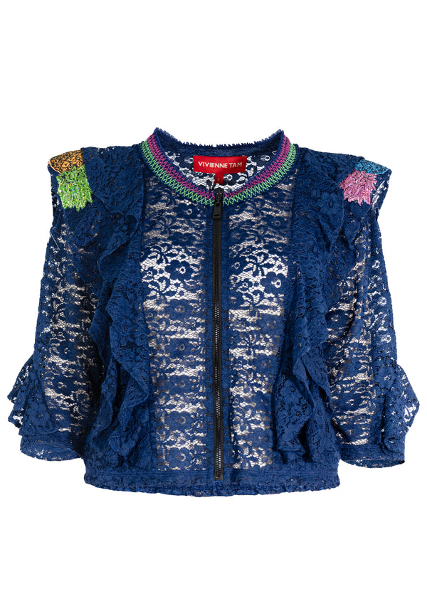 STRETCH LACE BOLERO RUFFLED BORDER JACKET