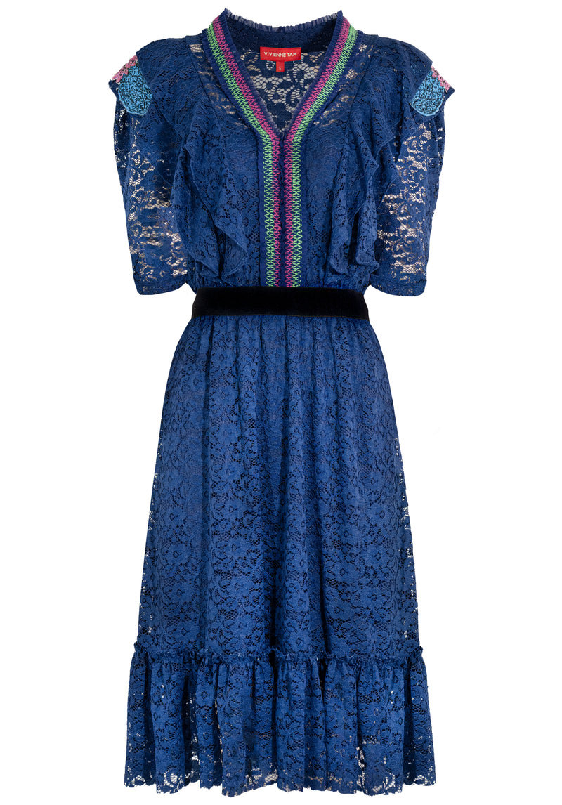 STRETCH LACE BOLERO RUFFLED BORDER DRESS