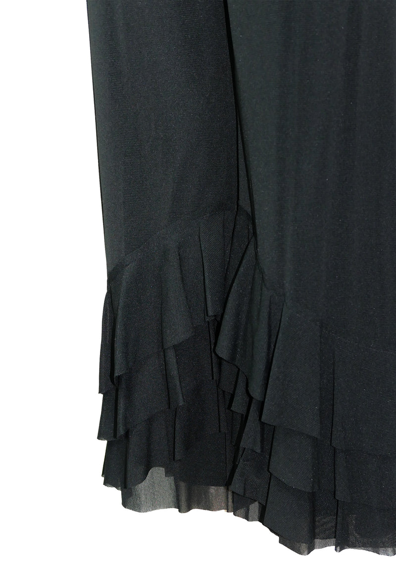 SOLID STATE NETTING LAYERED GODET PANTS WITH RUFFLE END