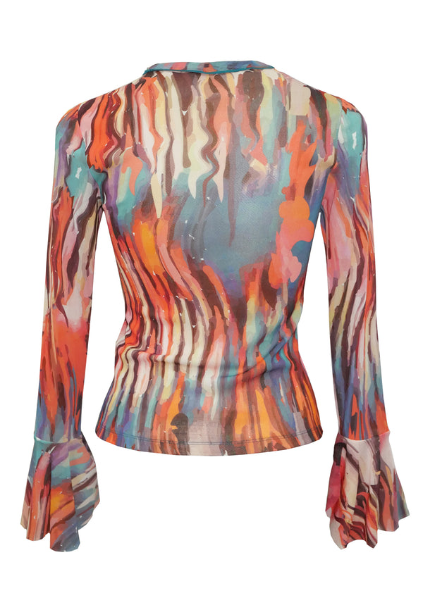 IMAGINATED GRADATION PRINT ST NETTING LONG-SLEEVED TOP