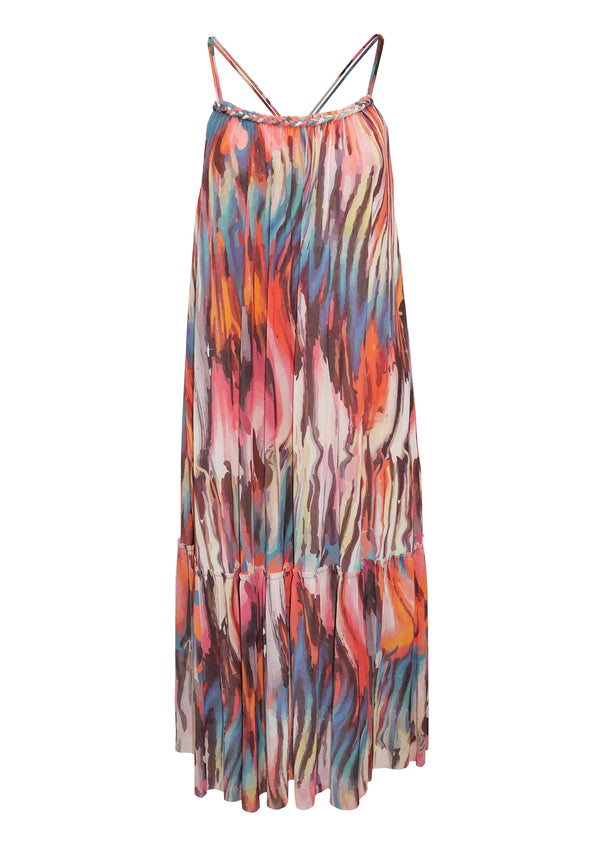 IMAGINATED GRADATION PRINT ST NETTING SPAGHETTI STRAP DRESS