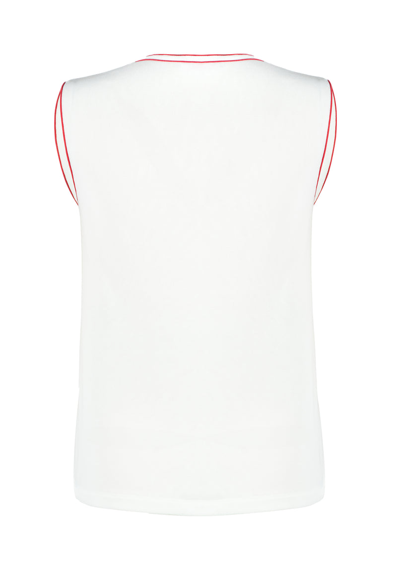 SOLID STRETCH NETTING WITH TRIM PIXEL BUTTERFLY EMB VEST TOP