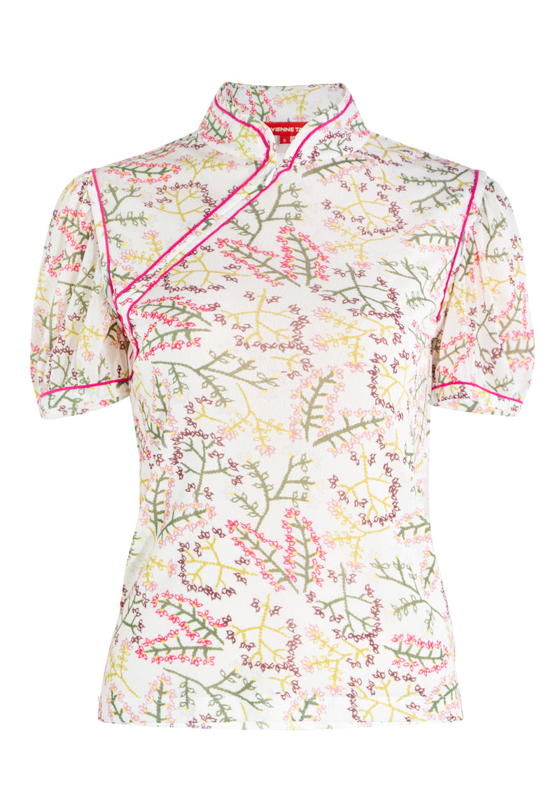 FLORAL PRINTED STRETCH NETTING TOP