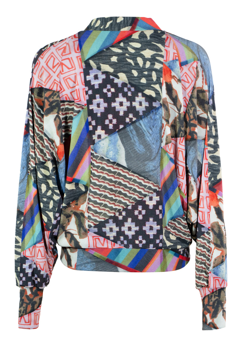 TRIANGLE PATTERN PATCHWORK PRINT ST NETTING CARDIGAN