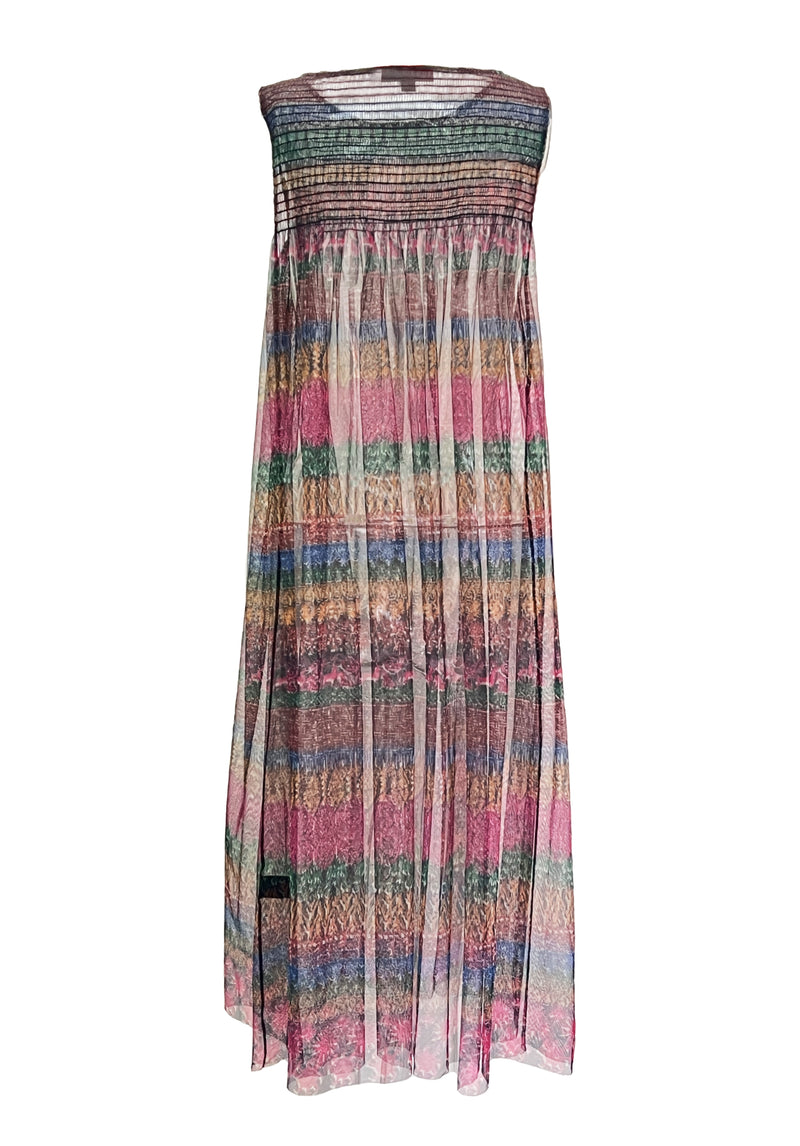SOLIDARITY STRIPE PRINT RIGID NETTING DRESS COVER UP