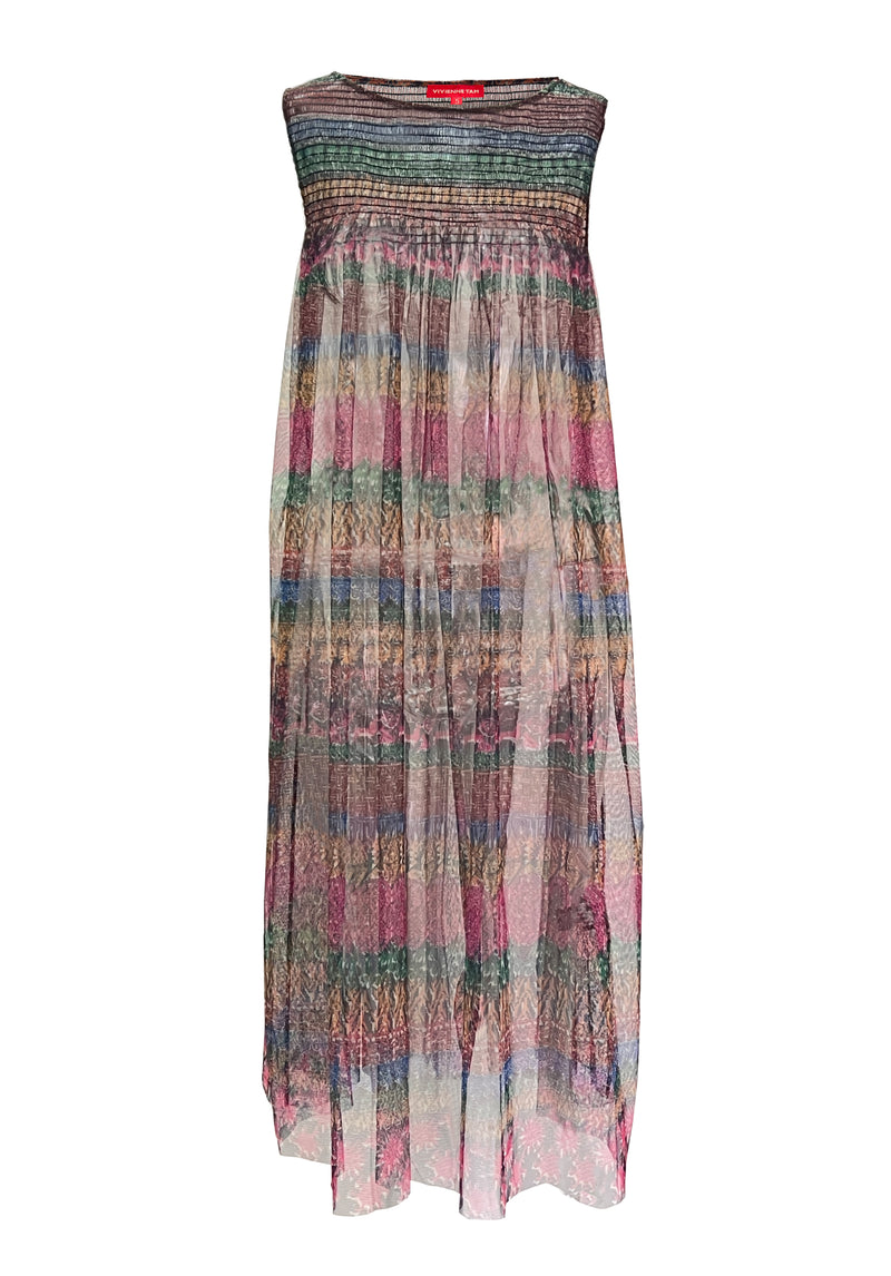 SOLIDARITY STRIPE PRINT RIGID NETTING DRESS COVER UP