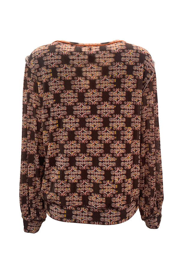 SOLIDARITY PRINT ST NETTING ROUND NECK LONG SLEEVE TOP