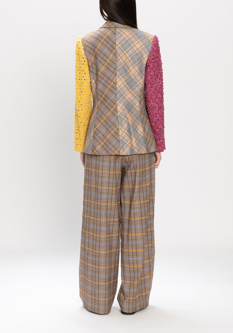 PATCHWORK PLAID BLAZER