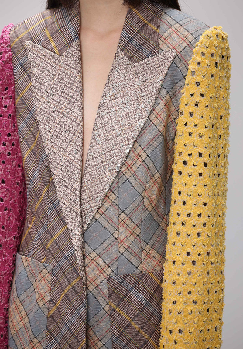PATCHWORK PLAID BLAZER