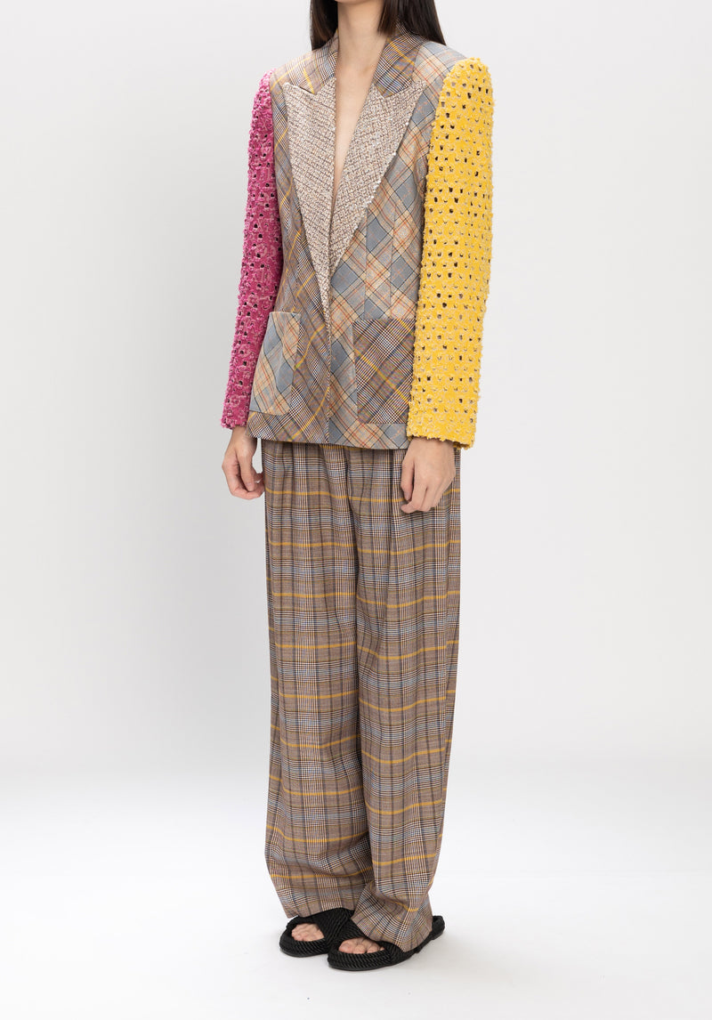 PATCHWORK PLAID BLAZER