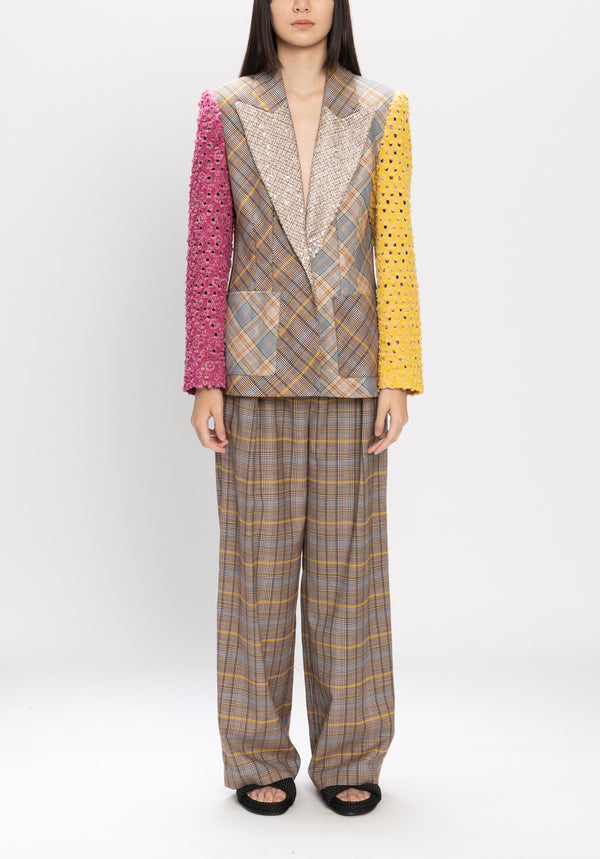 PATCHWORK PLAID BLAZER