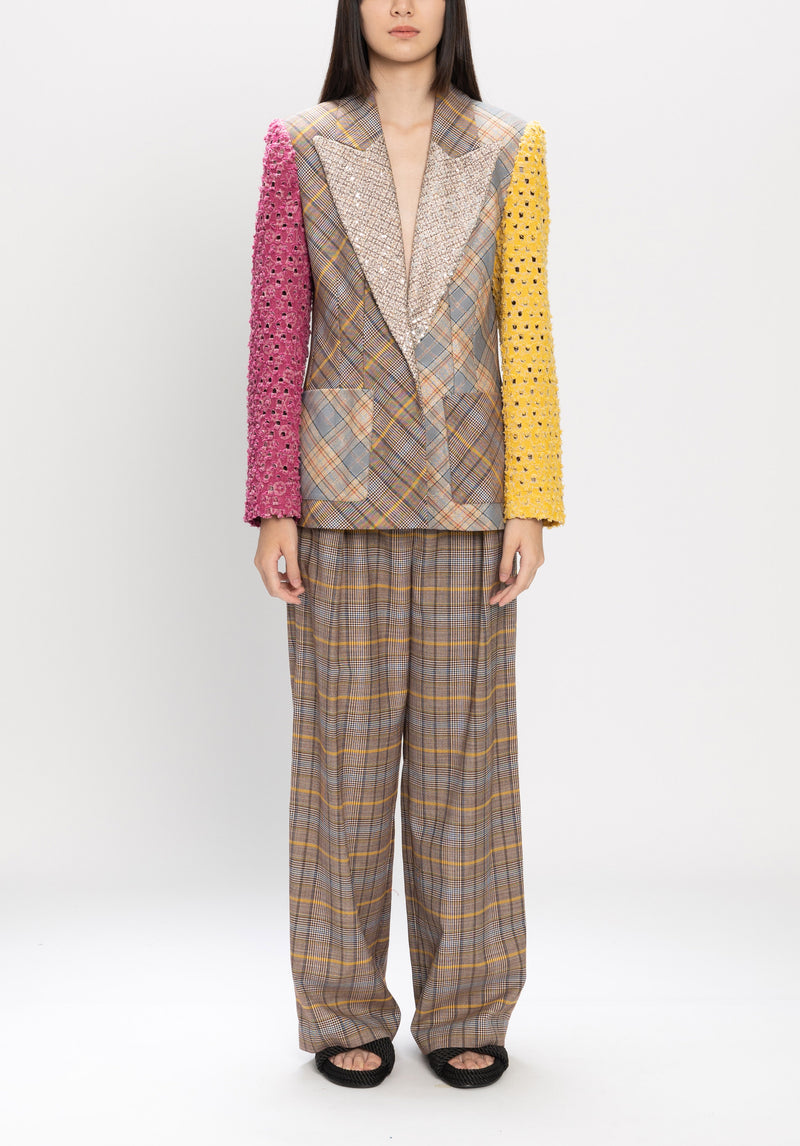 PATCHWORK PLAID BLAZER