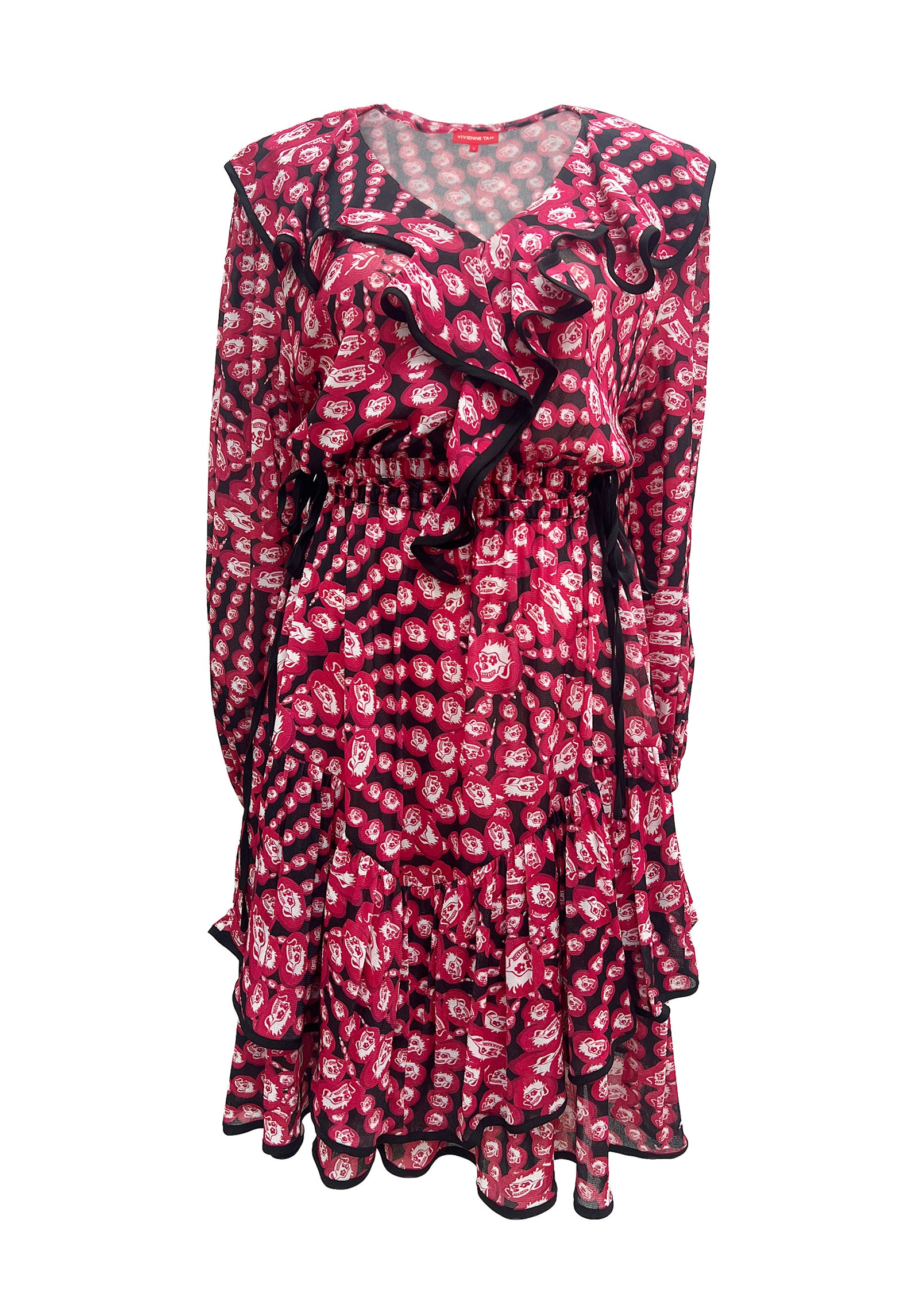 DRAGON MANDALA PRINT ST NETTING CASCADE DRESS Vivienne Tam Store DRAGON MANDALA PRINT ST NETTING CASCADE DRESS Vivienne Tam Store