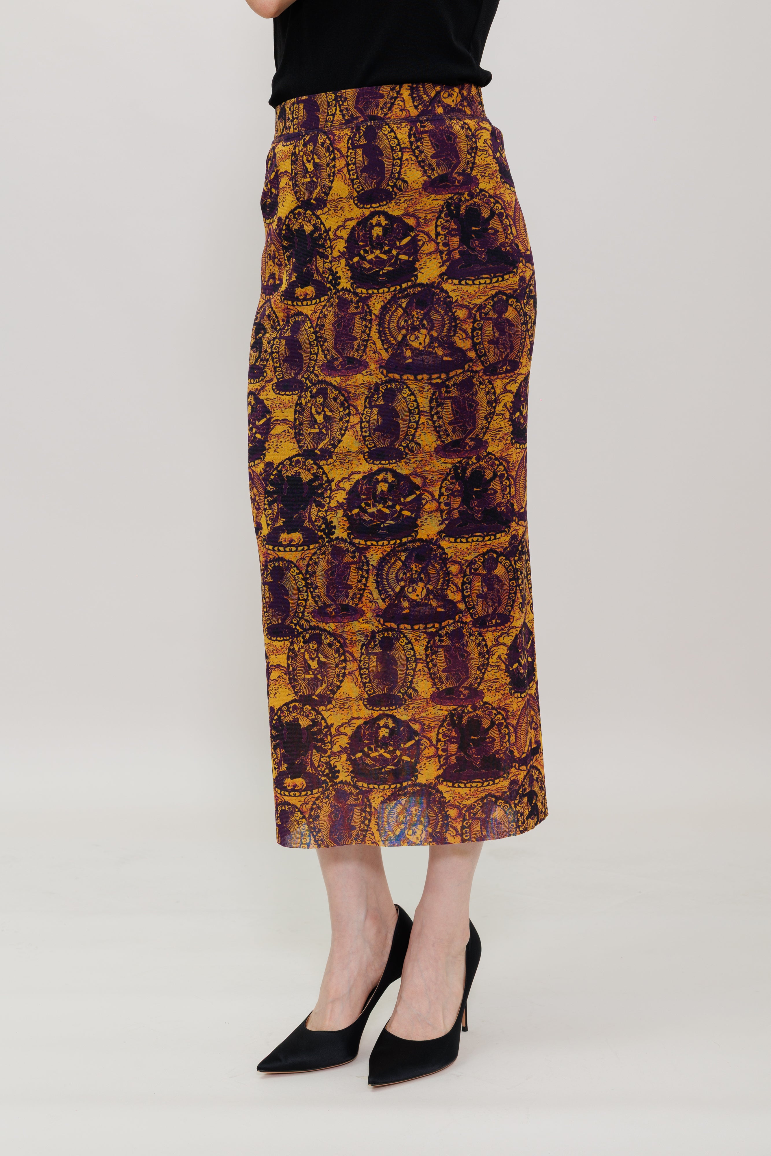Tanka Buddha Print Midi Skirt