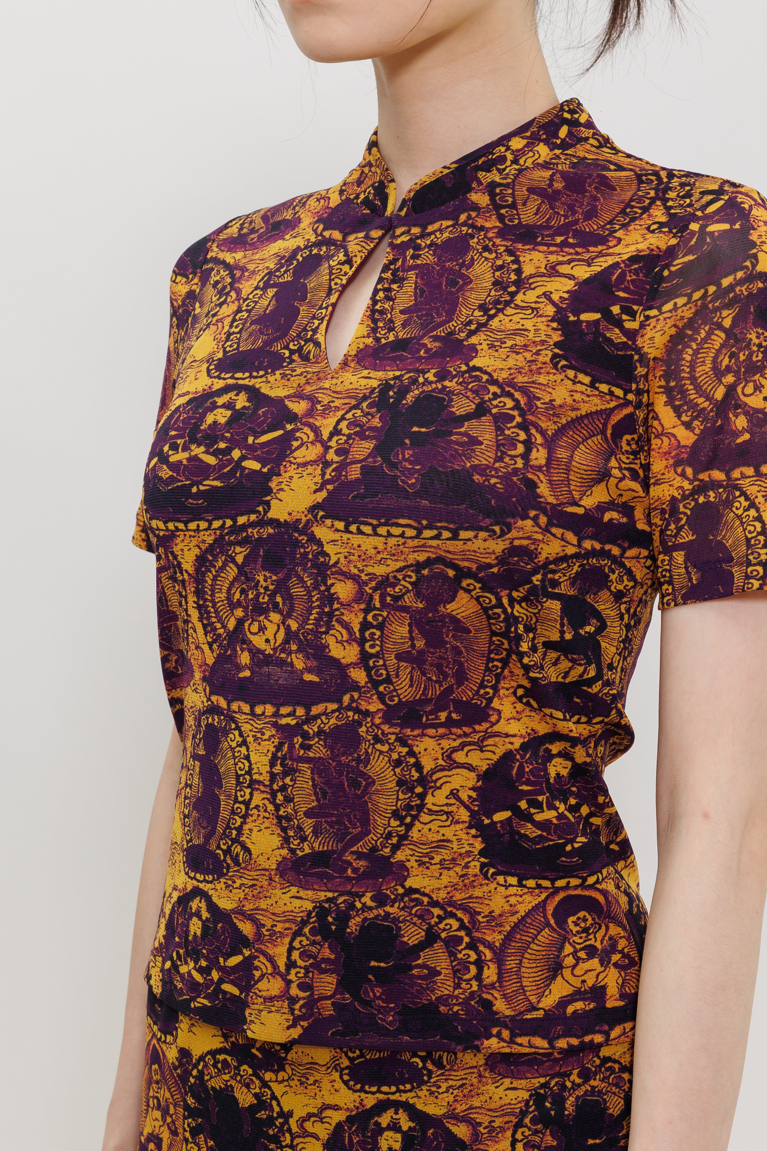 Tanka Buddha Print Qipao Top