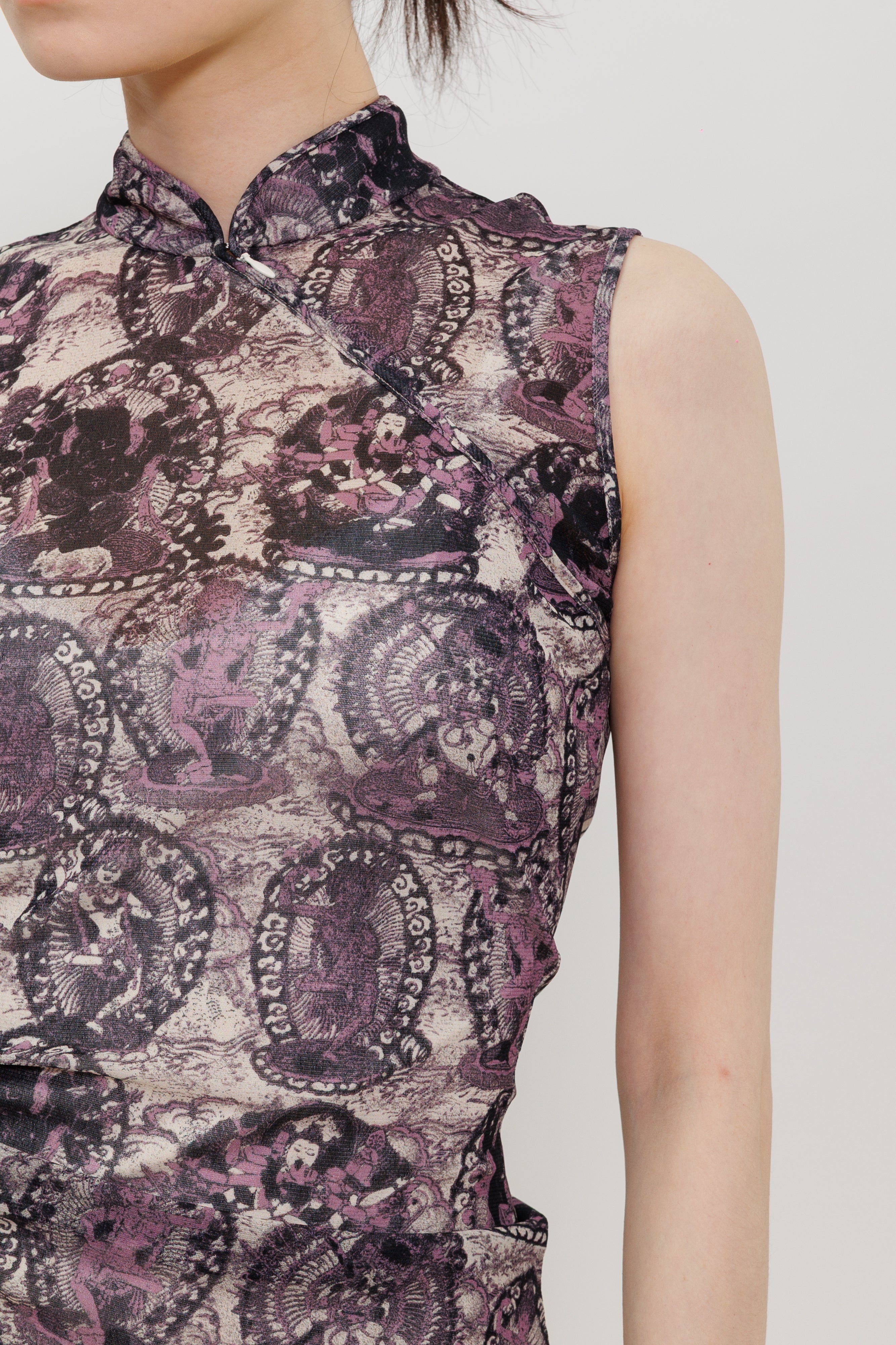 Tanka Buddha Print Qipao Drawstring Dress
