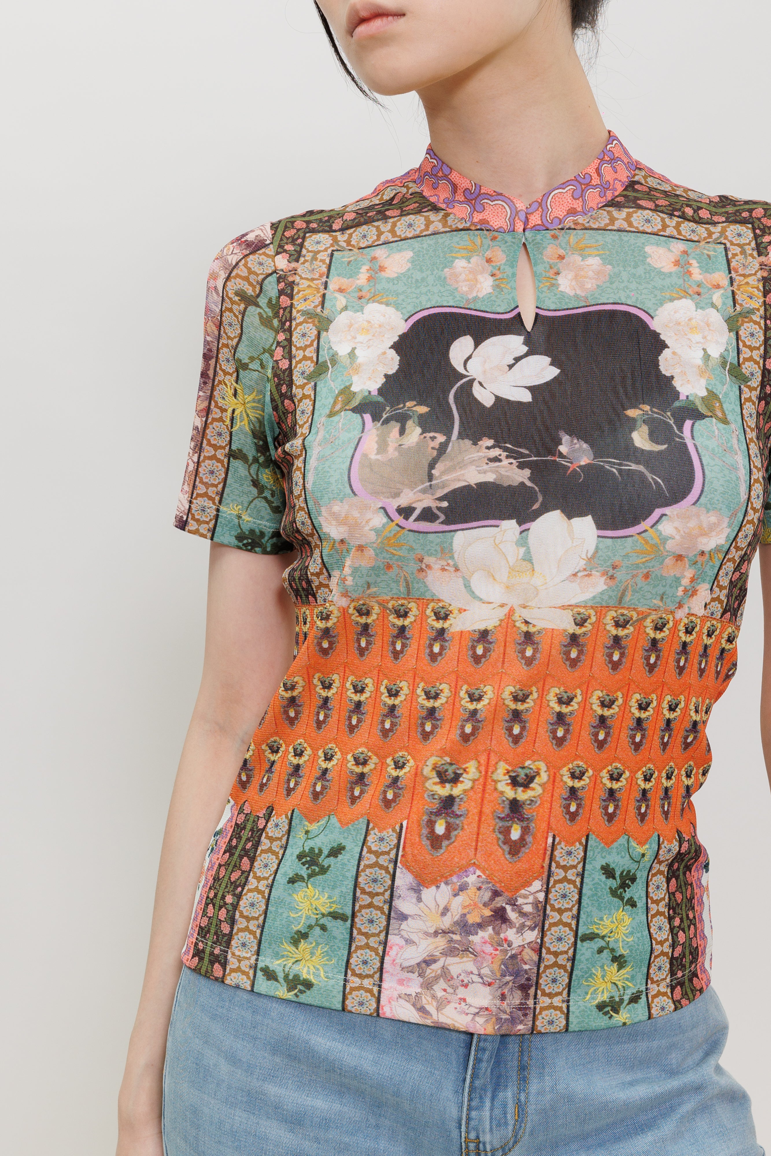 Garden Print Qipao Top
