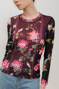 Peony & Butterfly Print Long Sleeve Top