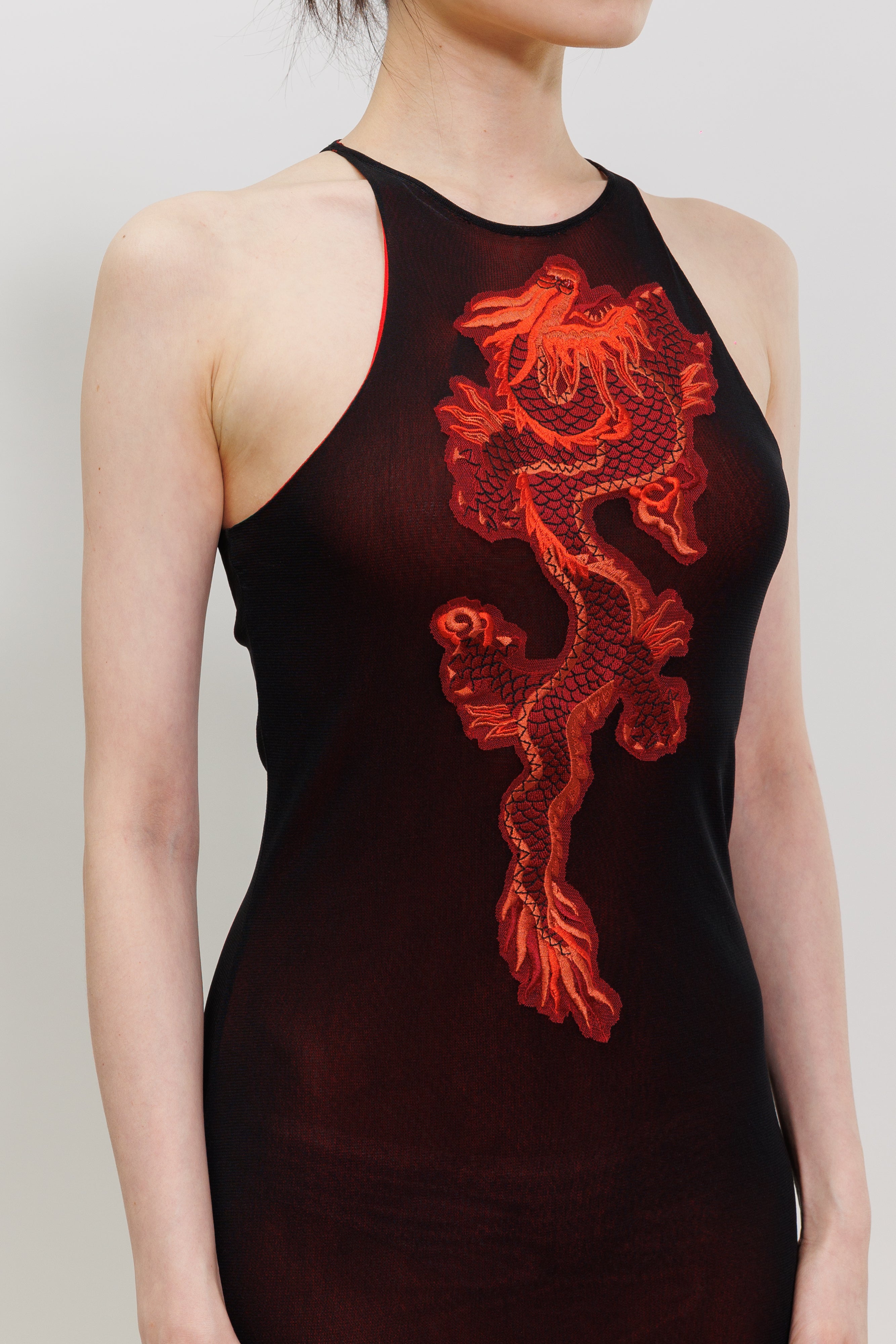 Dragon Embroidery Halter Gown
