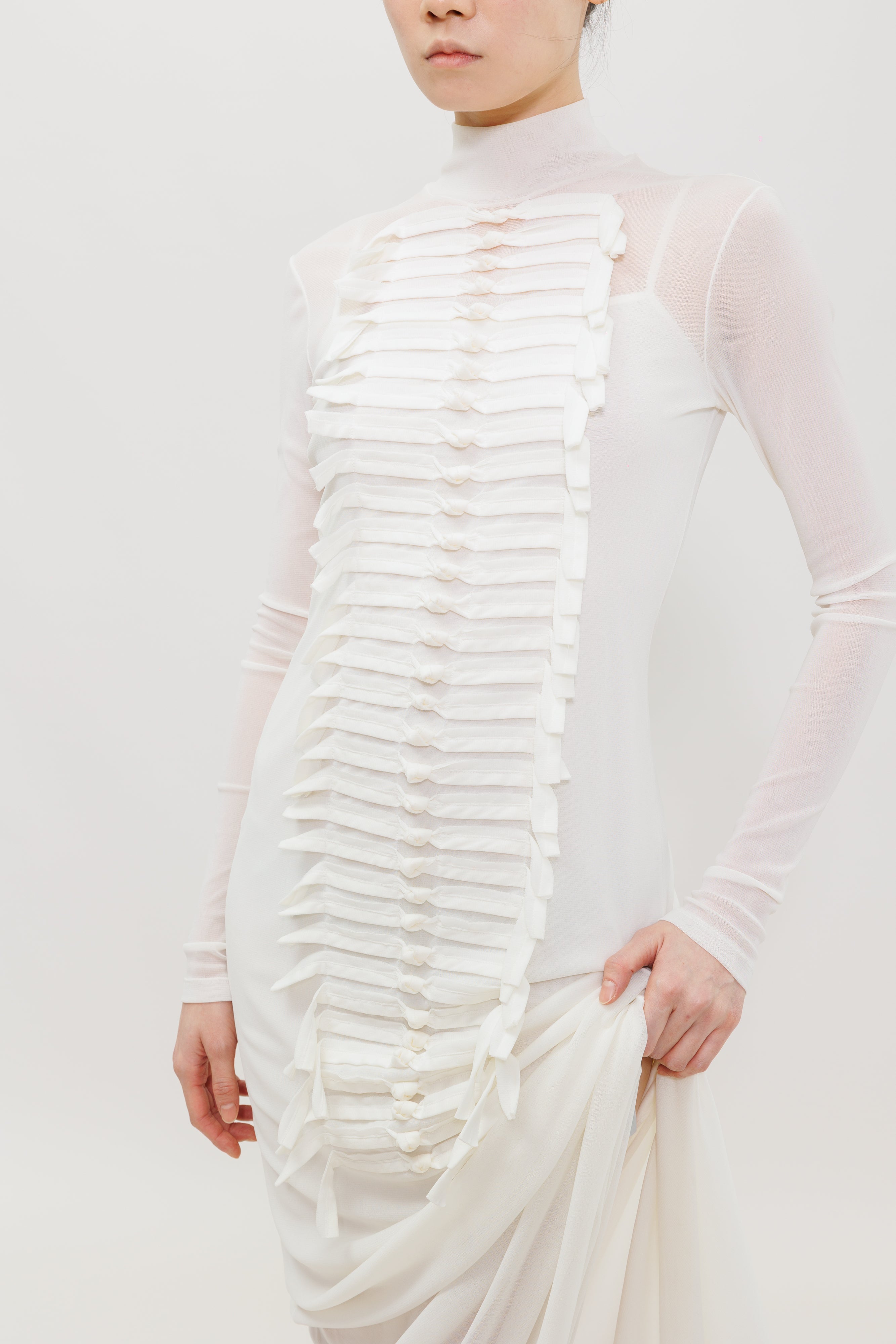 Stack Chinese Button Mesh Maxi Dress