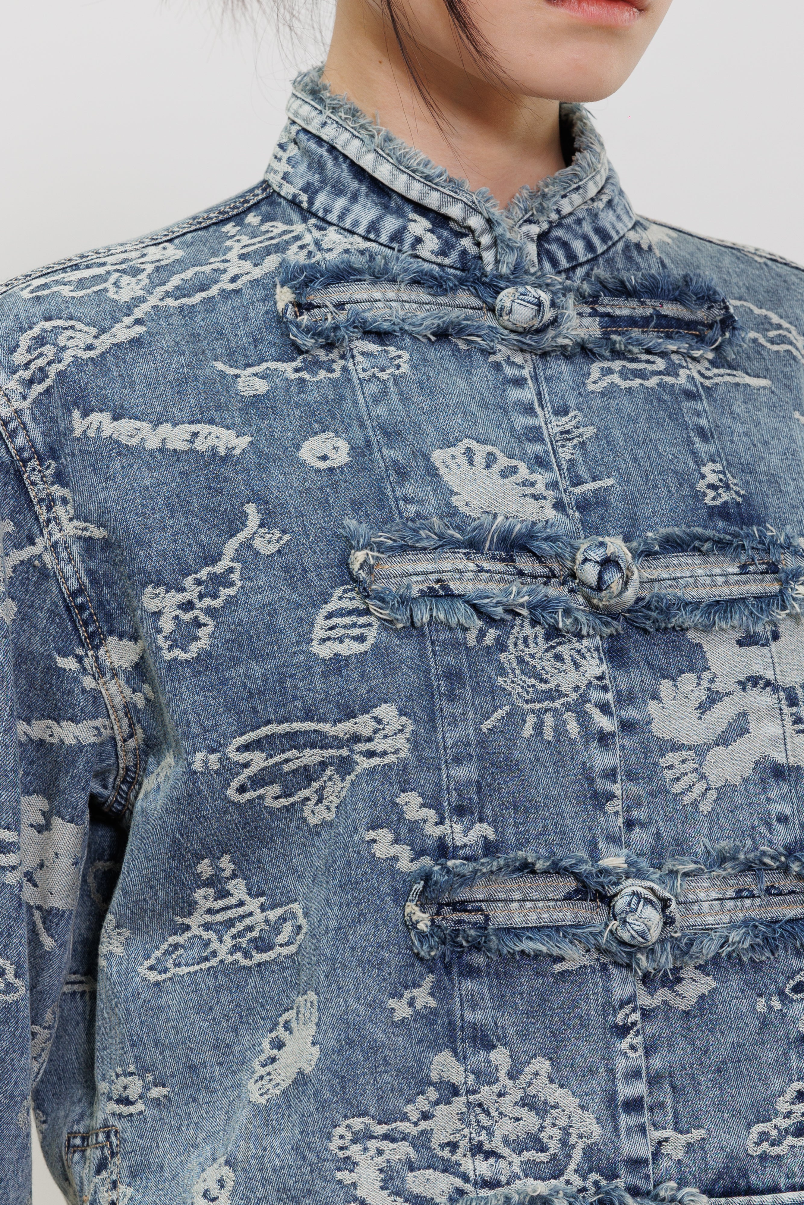 Graffiti Dragon Jacquard Kung Fu Cropped Jacket