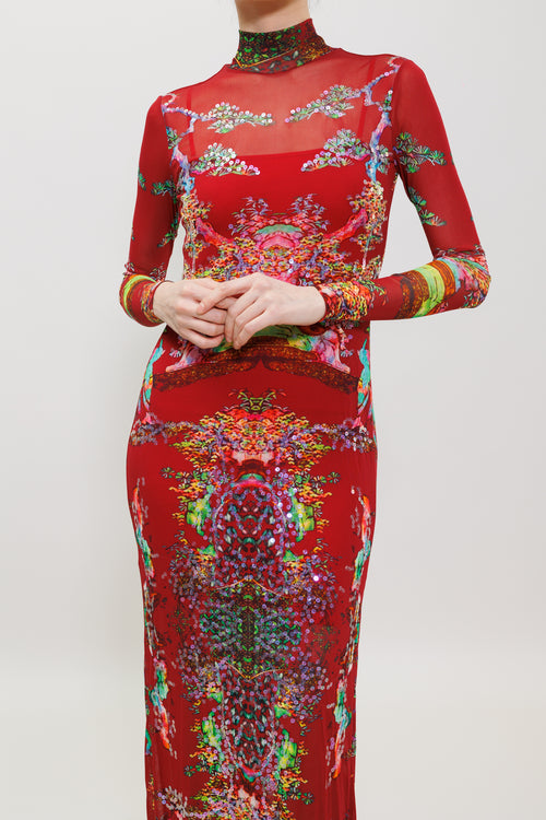 Bonsai Pearl Inlaid Print Sequins Gown