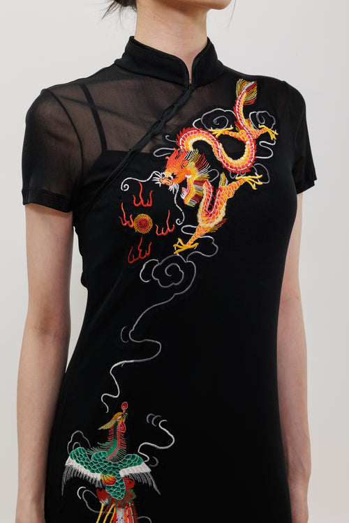 Dragon & Phoenix Embroidery Qipao Maxi Dress