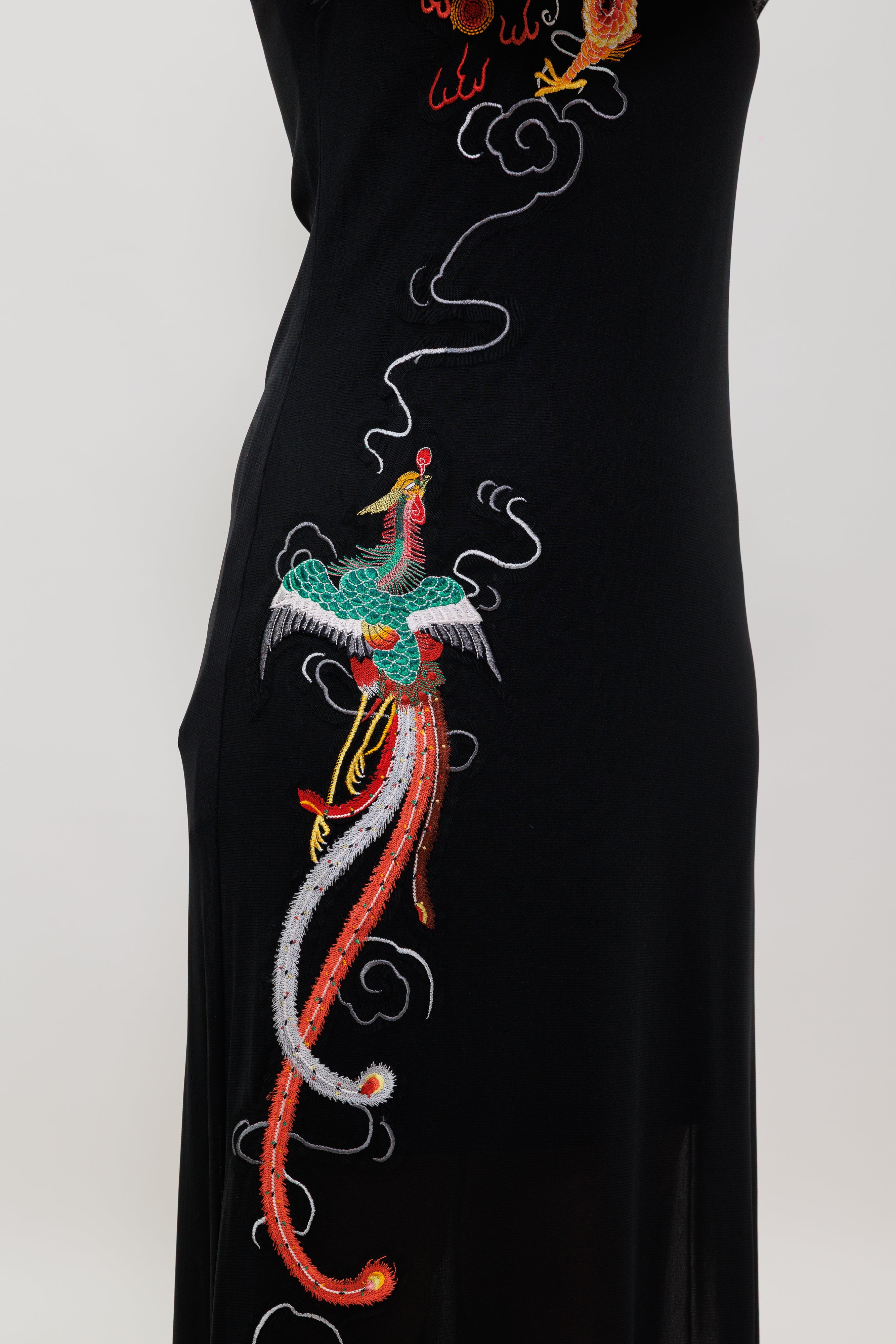 Dragon & Phoenix Embroidery Qipao Maxi Dress