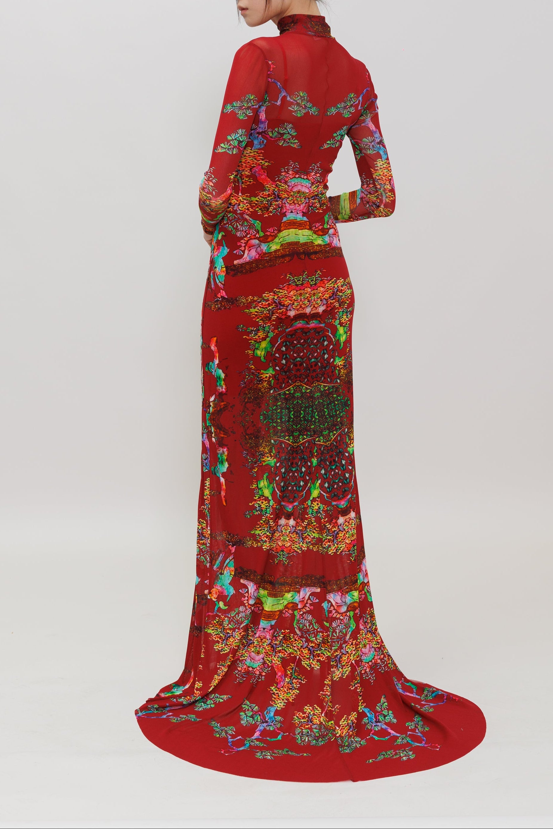 Bonsai Pearl Inlaid Print Sequins Gown
