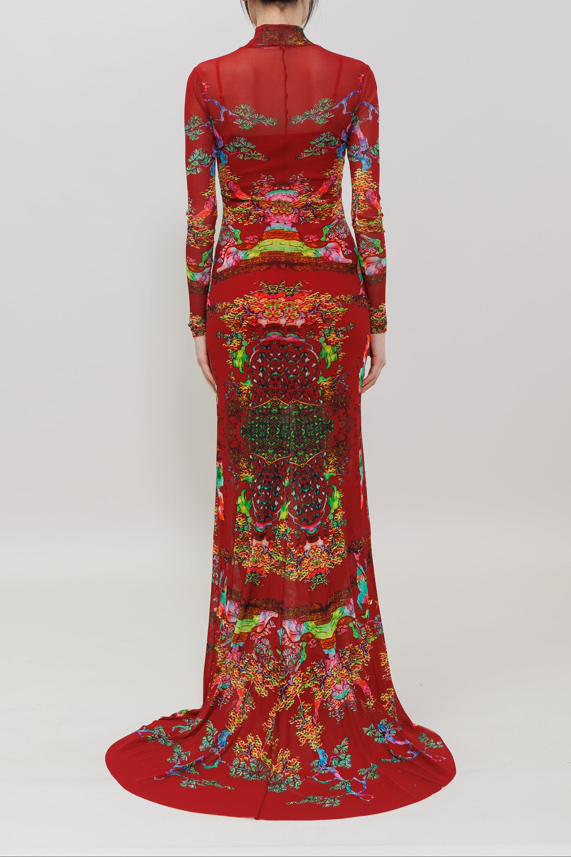 Bonsai Pearl Inlaid Print Sequins Gown