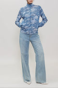 Chinese Button Print Mesh Bomber Jacket