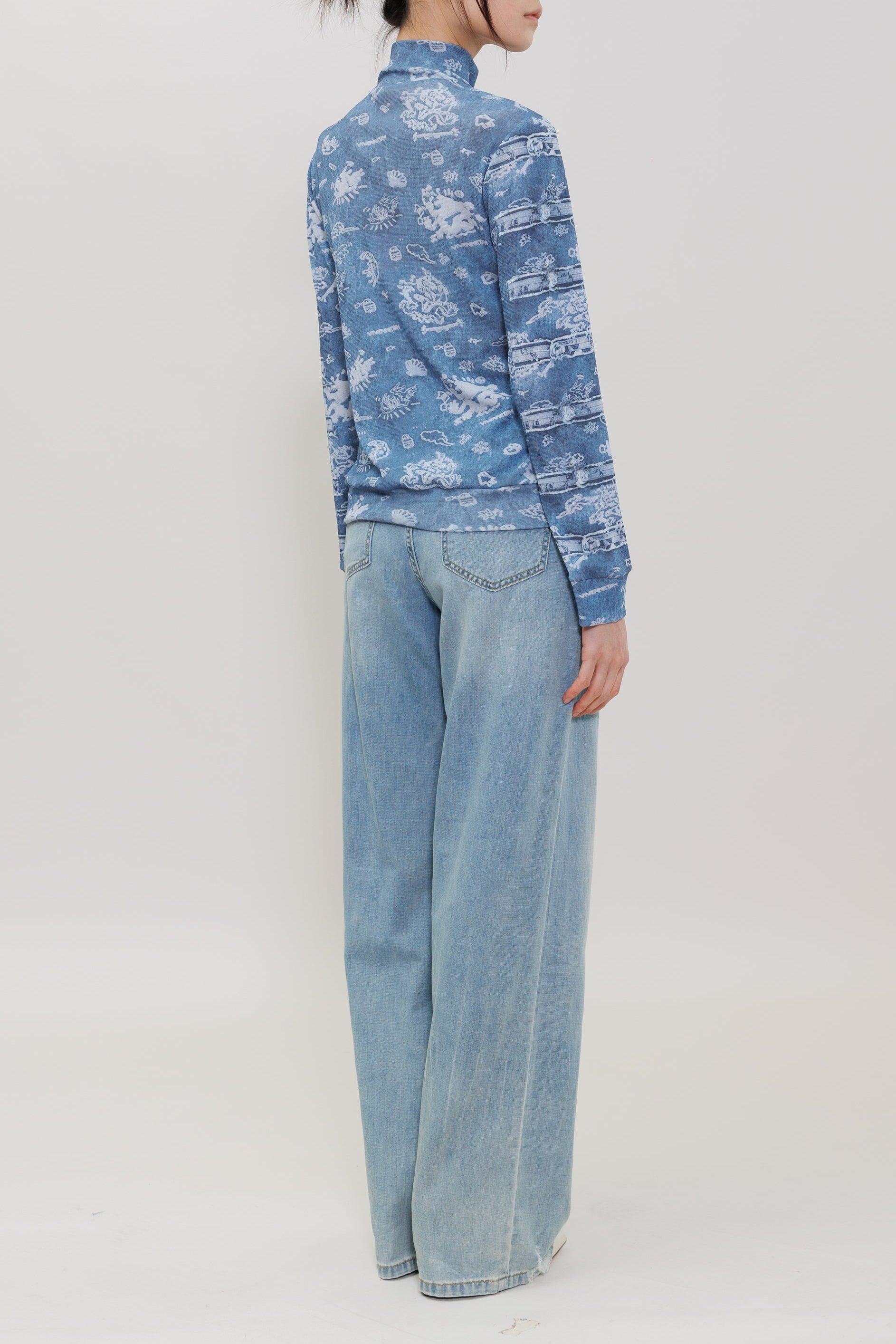 Chinese Button Print Mesh Bomber Jacket