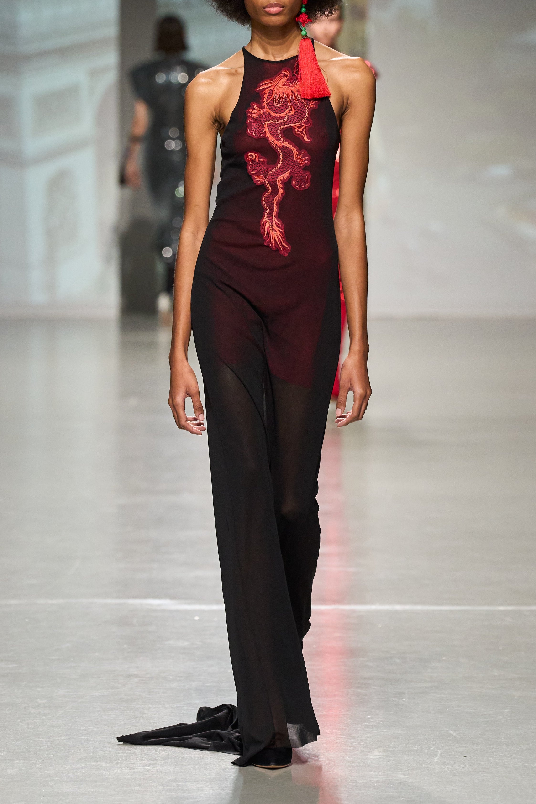 Dragon Embroidery Halter Gown