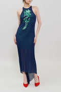 Dragon Embroidery Halter Maxi Dress