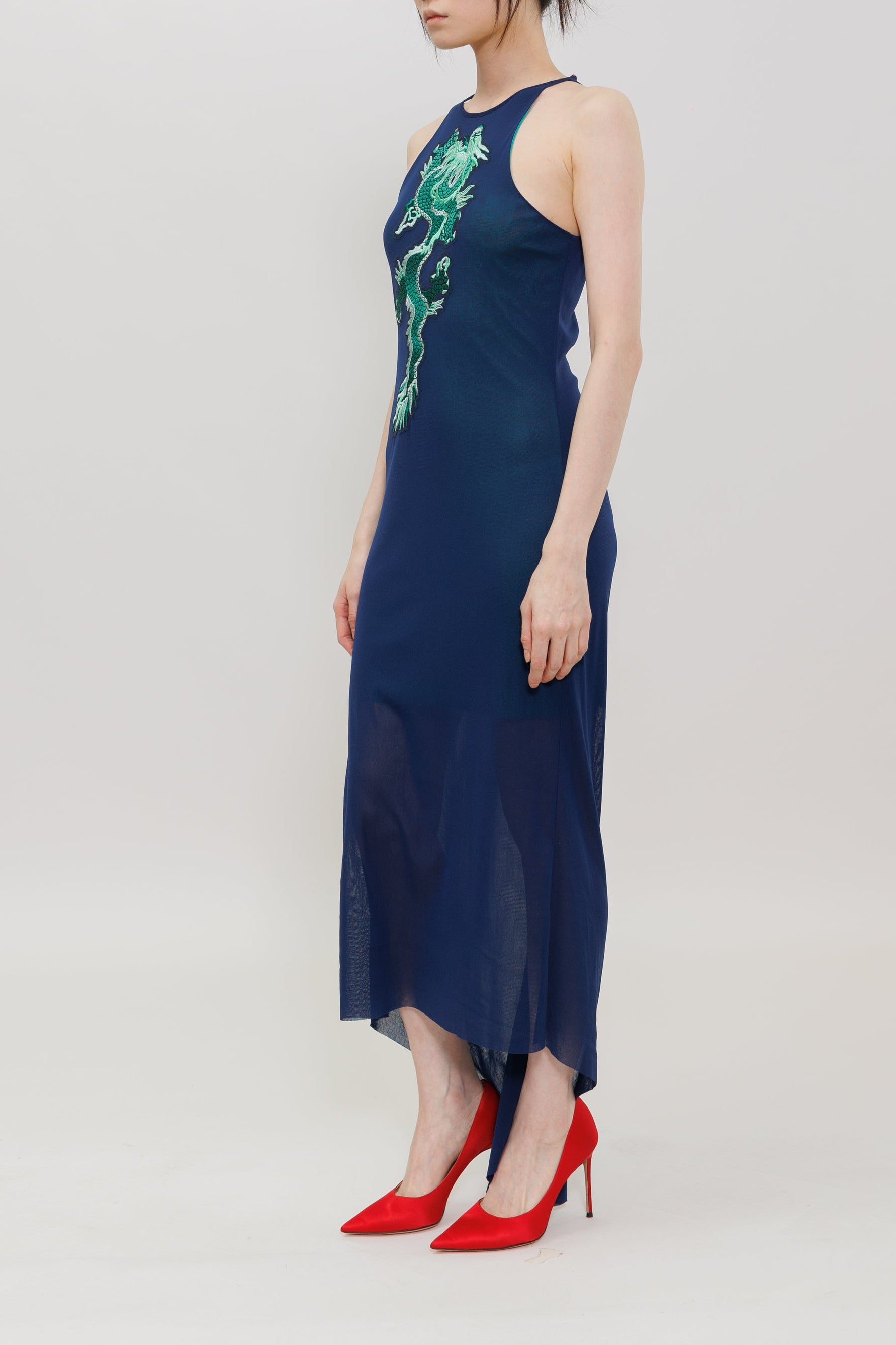 Dragon Embroidery Halter Maxi Dress
