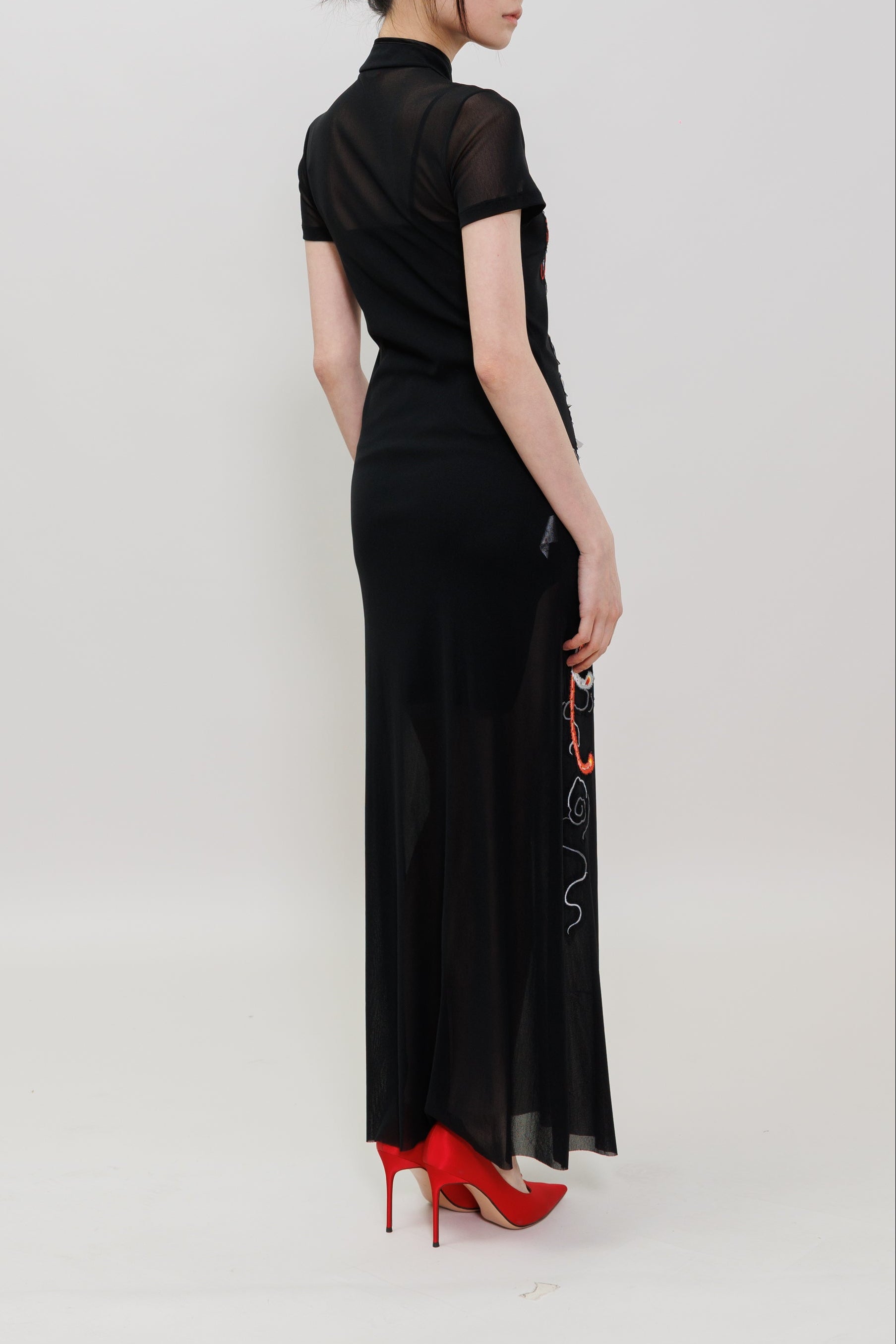 Dragon & Phoenix Embroidery Qipao Maxi Dress