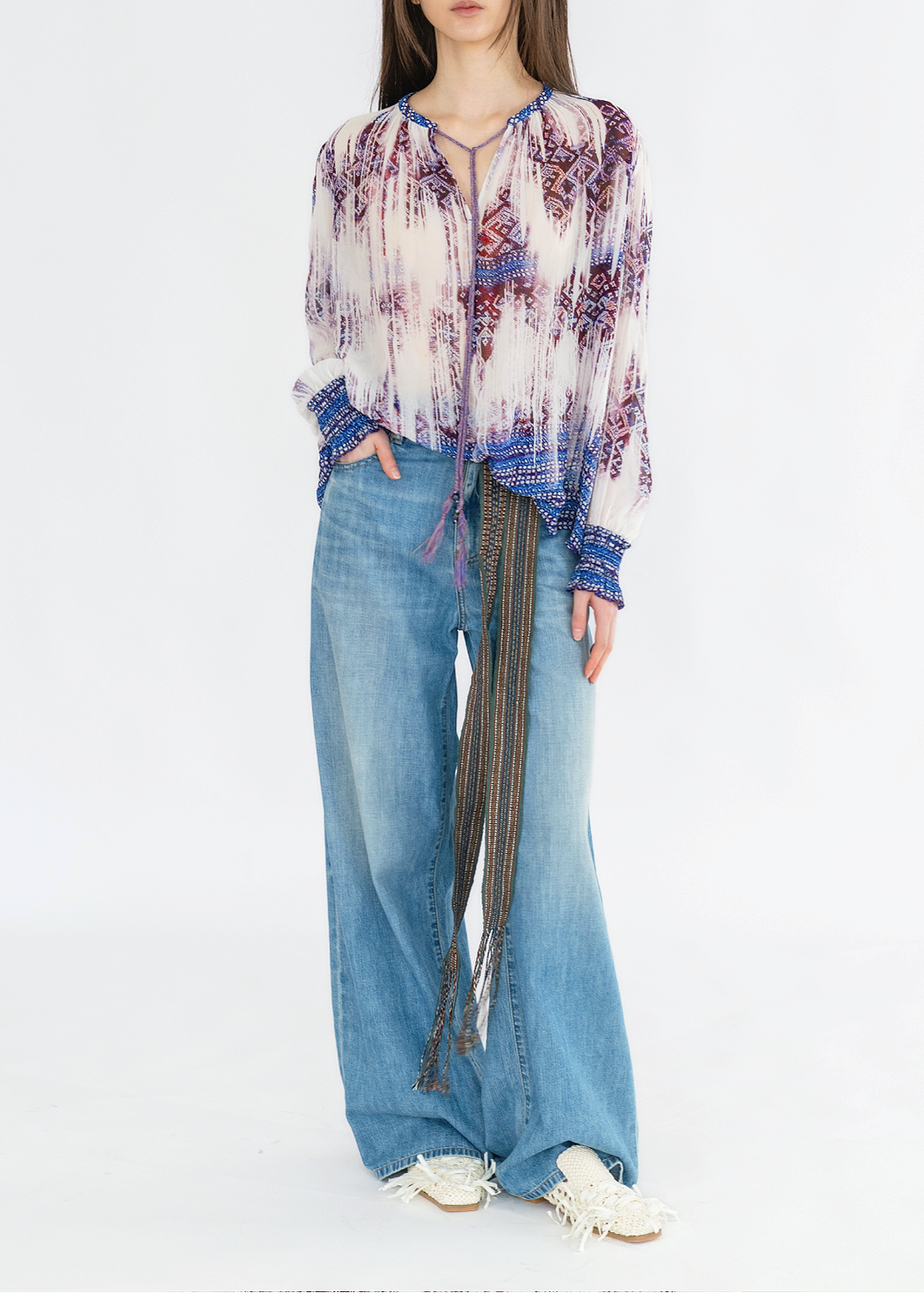 FADED LI BROCADE PRINT BLOUSE