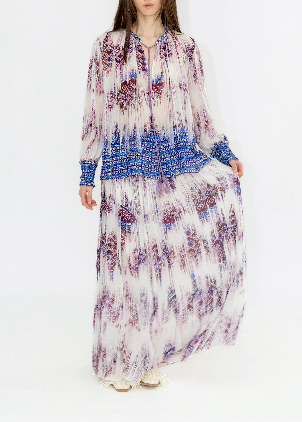 FADED LI BROCADE PRINT BLOUSE