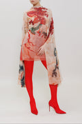 Five Elements Dragon Printed Silk Chiffon Red Mini Dress