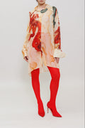 Five Elements Dragon Printed Silk Chiffon Shirt Dress