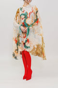Five Elements Green Dragon Printed Silk Mini Dress