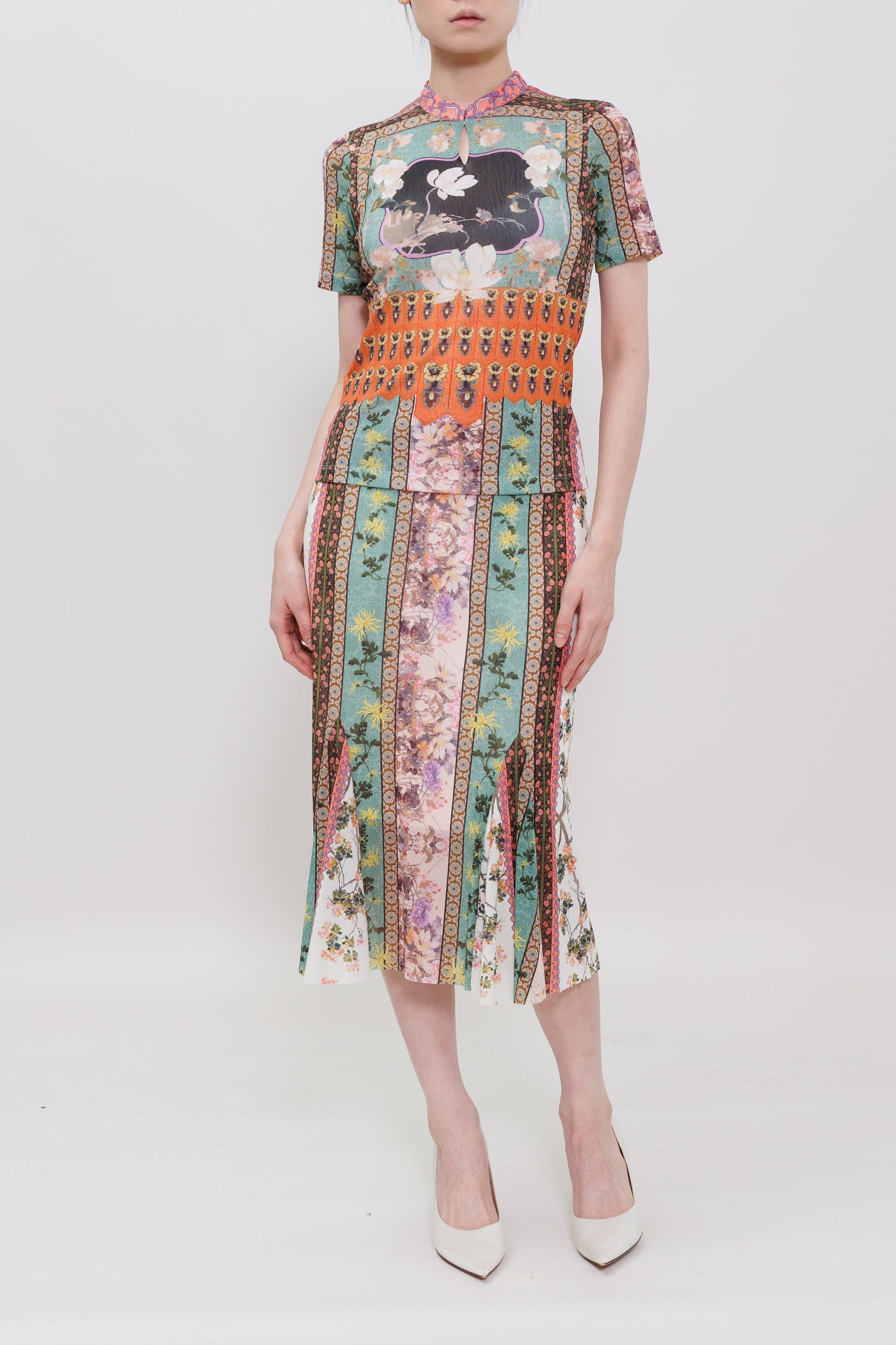 Garden Print Midi Skirt