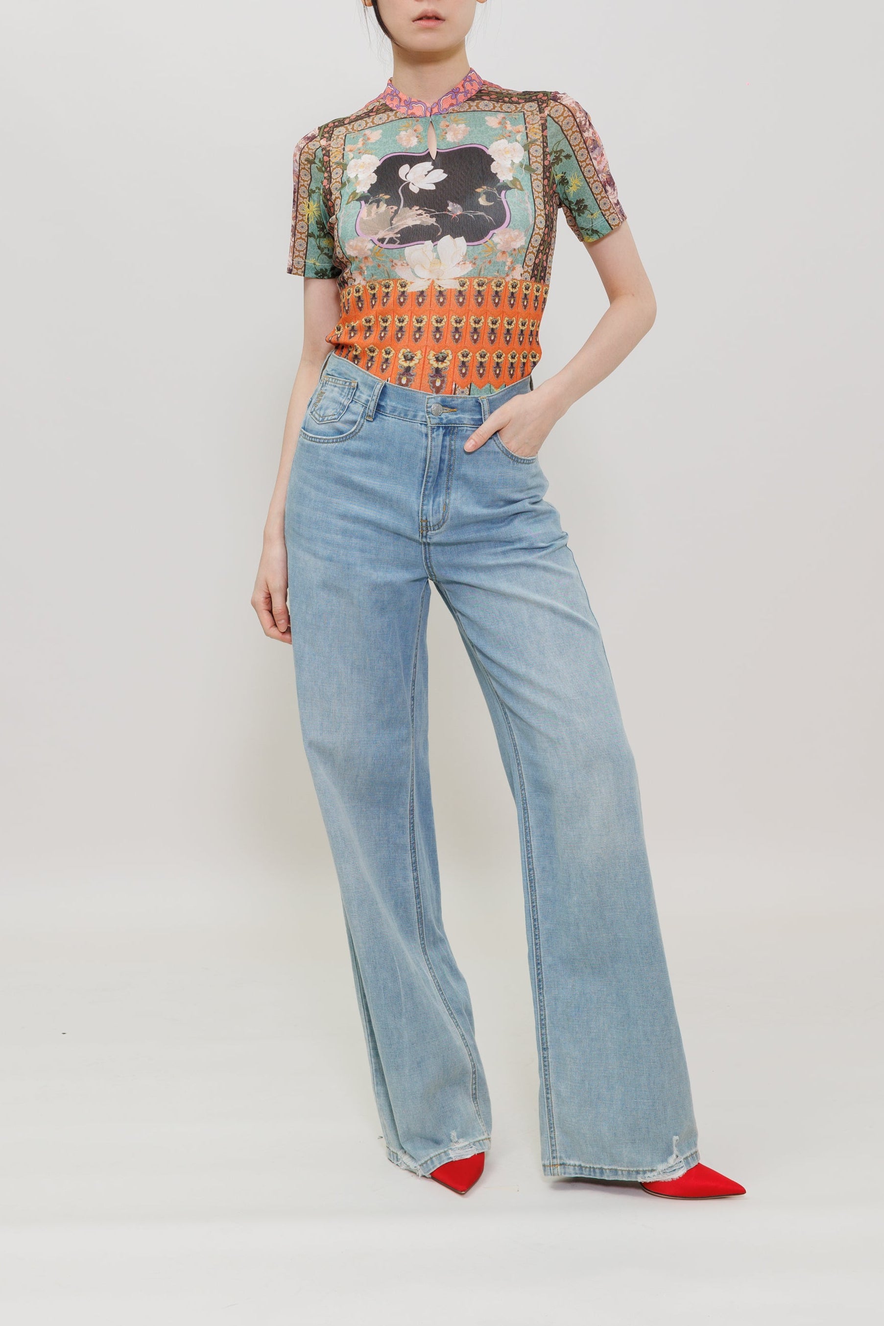 Garden Print Qipao Top