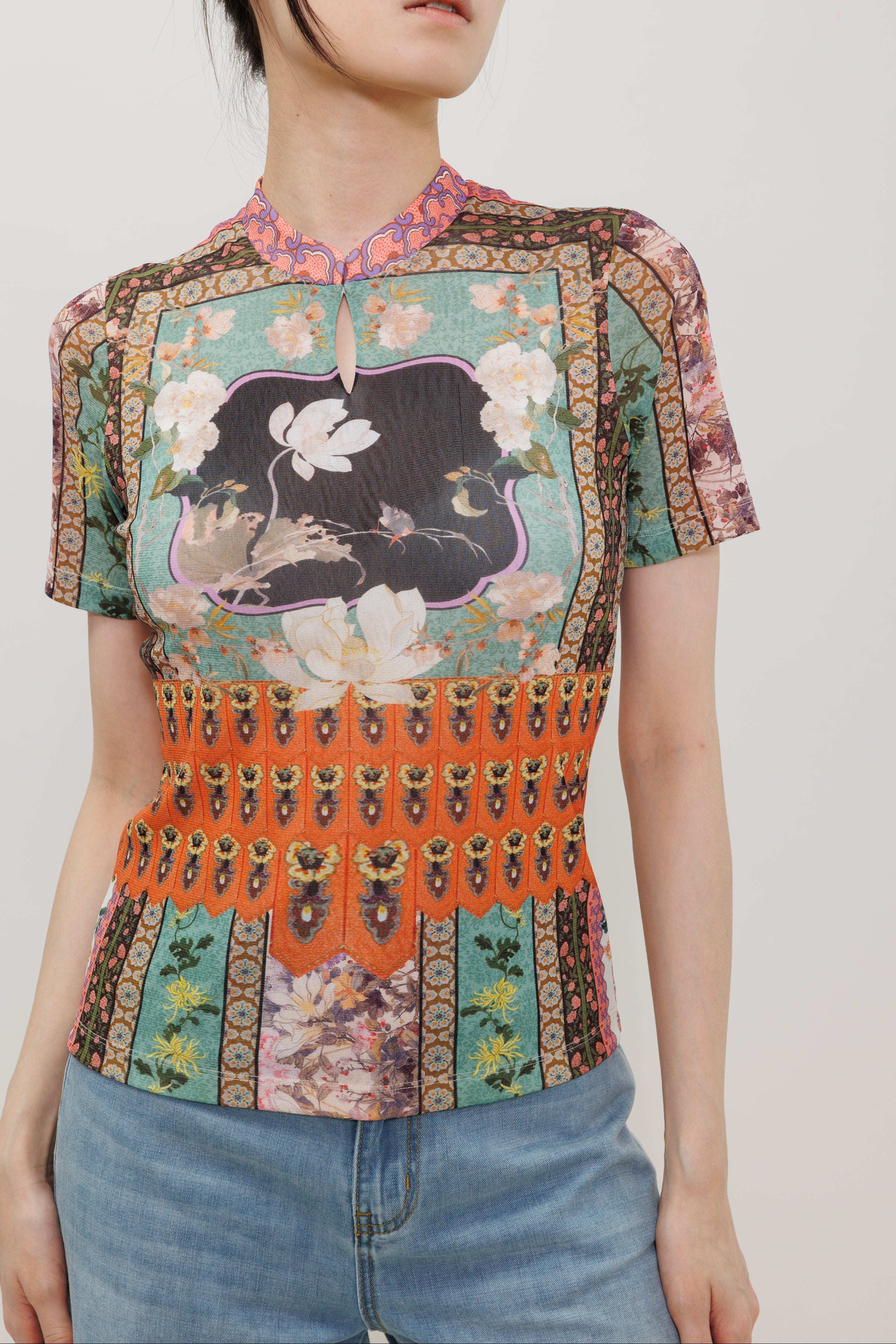 Garden Print Qipao Top